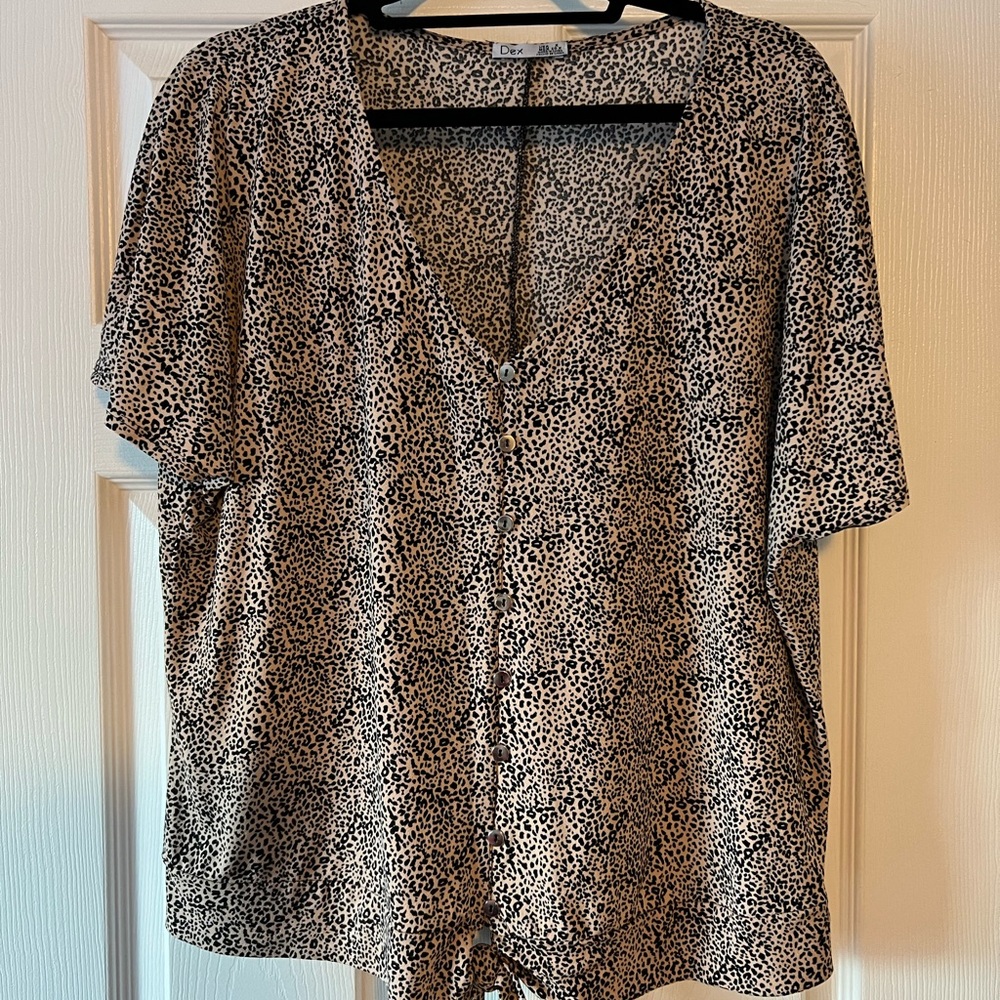 Dex Cheetah Print Faux Button Front Top